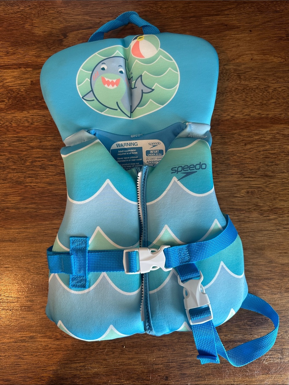 Speedo Kids' Aqua Blue Shark Swim Vest with Wave Print